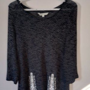 Cleo Petites Size Large 3/4 Sleeve Knit Tunic Sweater Tunic, Lace Accents